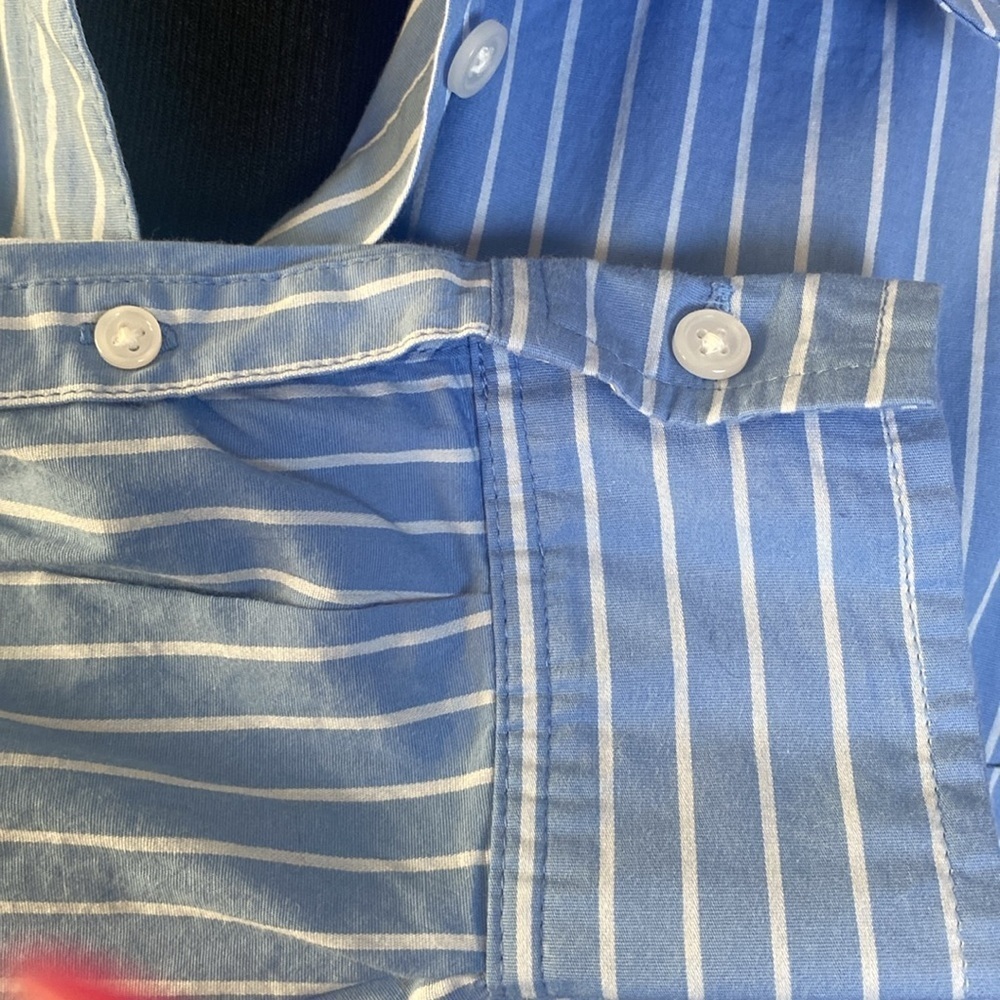 a new day Women’s 2 Pc Blue Striped Shirt & Shorts 98% Cotton 2% Spandex L NWT - Picture 3 of 10